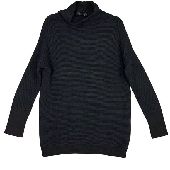 RDI Women’s Medium Black Ribbed Mock Neck Oversized Tunic Sweater NWOT - Picture 2 of 11